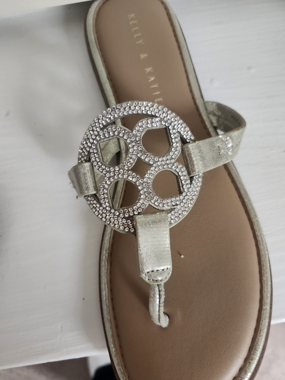Kelly & Katie Metallic Silver Embellished Thong Sandals, Size 8.5 - Picture 3 of 5